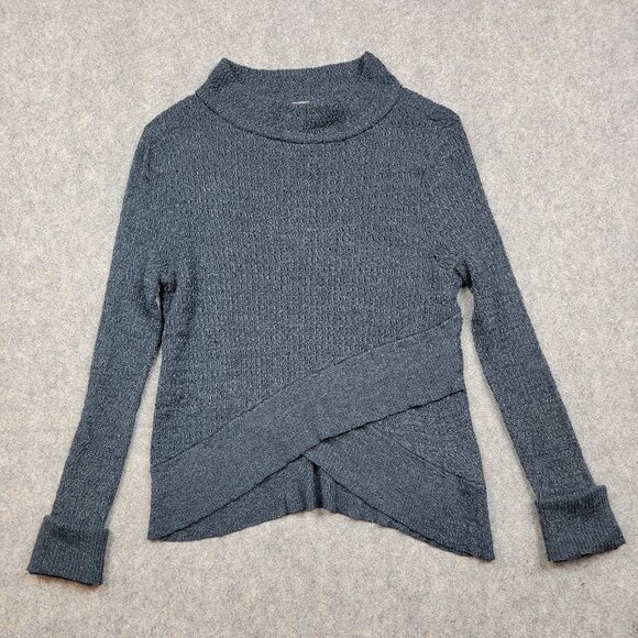 Free People Waffle Knit Wrap Hem Sweater Women’s Small Blue Cotton Blend - Picture 1 of 10